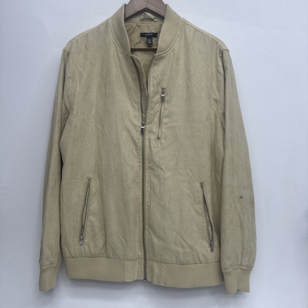 Alfani Pleated Faux Suede Shell Polyester Inner Men's Large Jacket Full Zipper